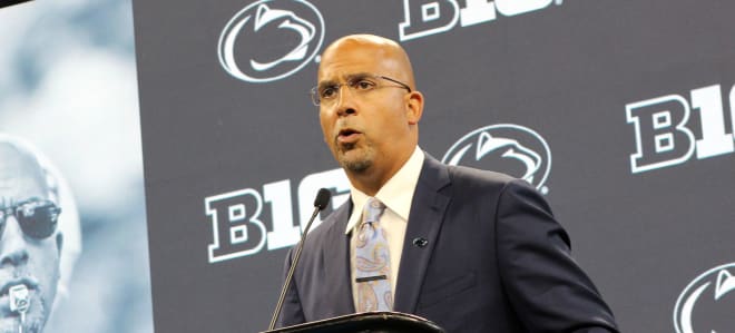 Penn State coach James Franklins speaks at Big Ten Media Days. BWI photo