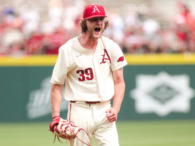 Hunter Hollan celebrates a strikeout during his complete game against South Carolina on Sunday.