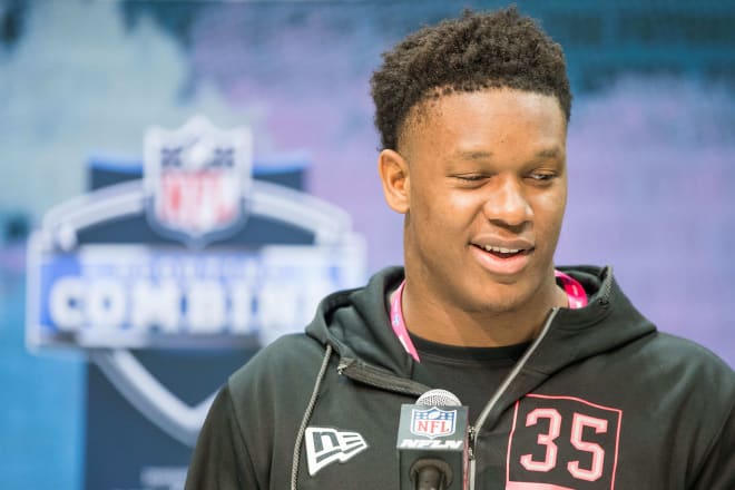 Former Notre Dame defensive end and Detroit Lions draft choice Julian Okwara at the NFL Combine
