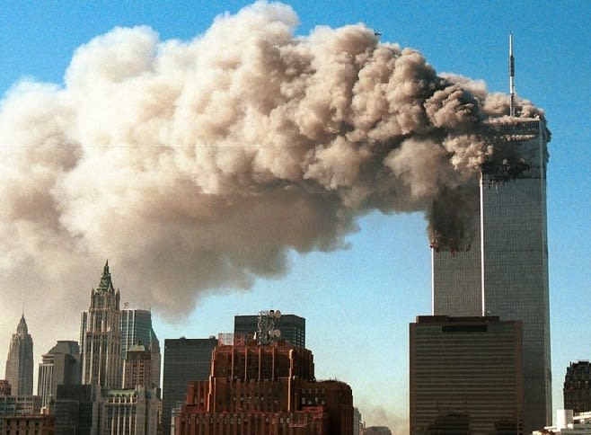 The World Trade Center in New York City collapsed not long after jets were flown into them on 9/11.