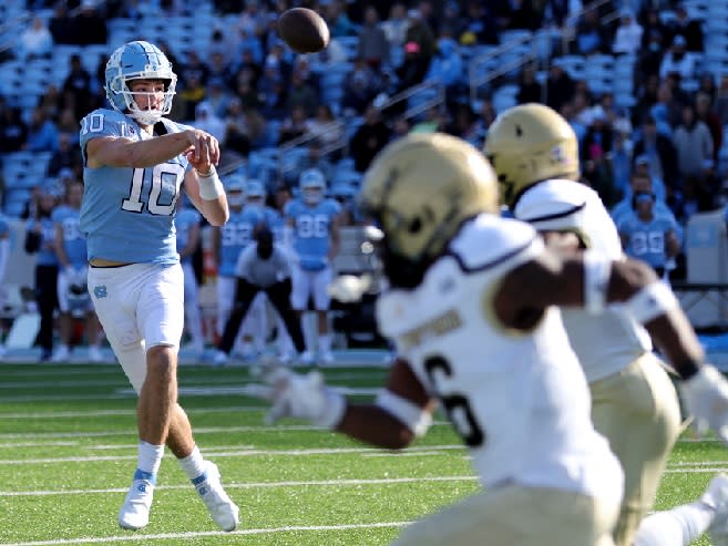 With Sam Howell out Saturday, Jacolby Criswell and Drake Maye took the snaps at QB for the Tar Heels.