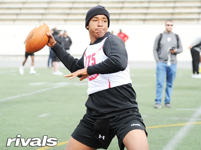 Apple Valley junior quarterback Jayden Denegal at Rivals 3-stripe camp.