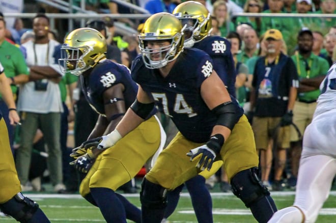 Senior Liam Eichenberg is one of two Notre Dame offensive linemen named to the 2019 Outland Trophy Watch List.
