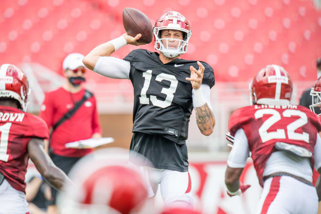 Razorbacks No.13 Feleipe Franks in fall camp.