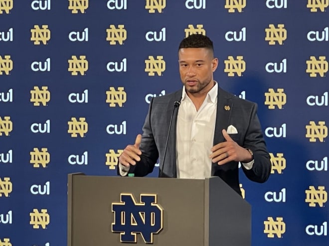 Notre Dame head coach Marcus Freeman made a point of lauding the support he feels he got from the school's administration during ND's search for a new offensive coorinator.
