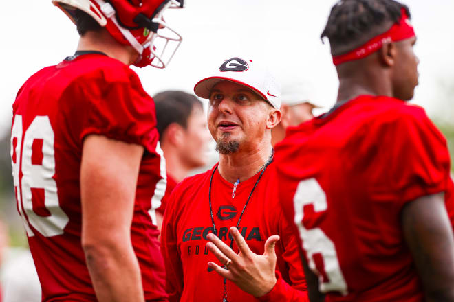Georgia tight ends coach Todd Hartley during Georgia’s practice session in Athens, Ga., on Thursday, Aug. 3, 2023. (Tony Walsh/UGAAA)