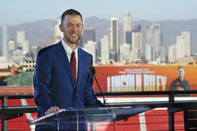 Former Oklahoma coach Lincoln Riley is introduced as USC's new head coach.