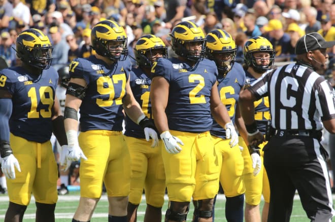 The Michigan Wolverines' football defensive line is allowing opponents to average three yards per carry so far this season, which ranks 35th in college football.