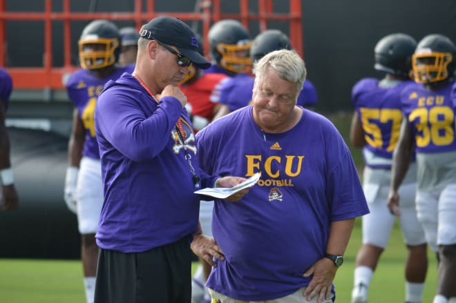 ECU head football coach Mike Houston pictured with defensive coordinator Bob Trott.