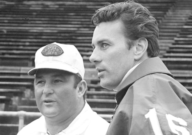 Hank Stram and Len Dawson both played at Purdue before leading the Chiefs to AFL and NFL success. Stram also coached Dawson at Purdue.