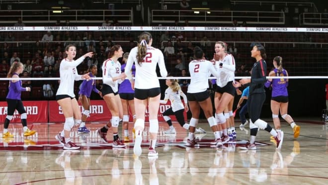 Stanford defeated LSU in straight sets. 
