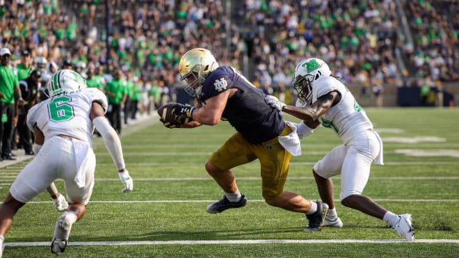Notre Dame tight end Michael Mayer scored the first touchdown of his junior season against Marshall.