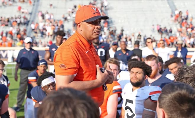 Tony Elliott's first spring as head coach at UVa culminated in last month's Blue-White Game at Scott Stadium.