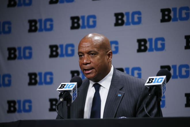 Big Ten Confernence commissioner Kevin Warren speaks to the media after the 2020 Big Ten Tournament was cancelled due to Coronavirus prevention at Bankers Life Fieldhouse