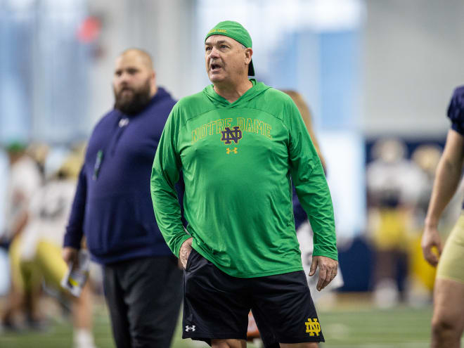 Notre Dame offensive coordinator Mike Denbrock is working to identify the best version of the Irish offense this spring