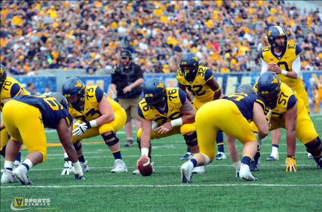 West Virginia's offensive line during the spring game in April.