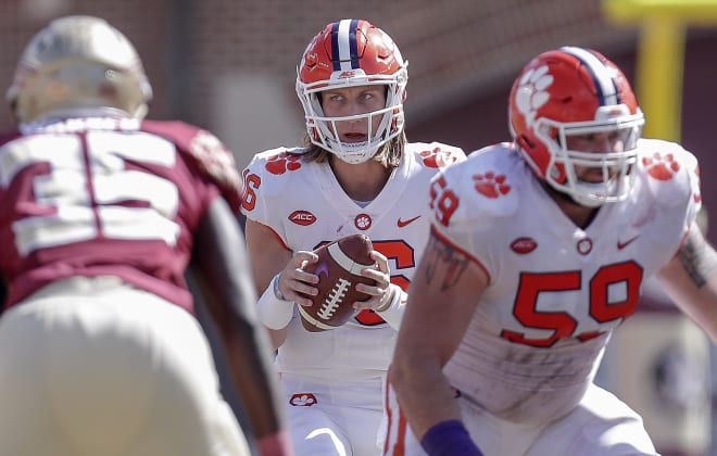 Clemson quarterback Trevor Lawrence is shown here versus Florida State in Tallahassee a year ago.