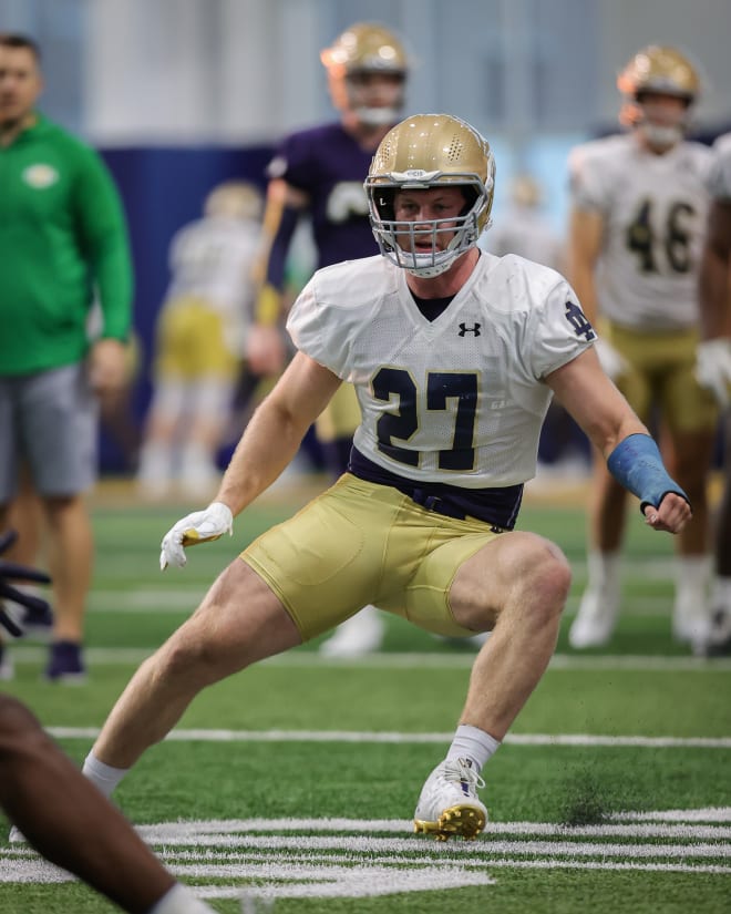 Linebacker JD Bertrand no longer has to wear a cast on his left wrist and is back to 100 percent for Notre Dame. 
