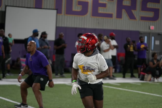 Barnes goes through a drill during LSU’s 2021 camp