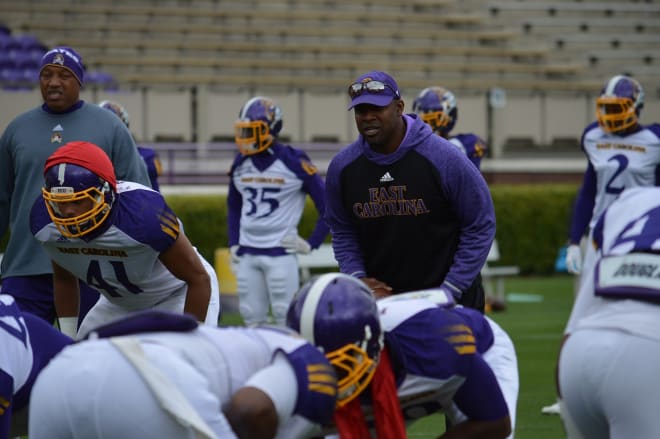 East Carolina defensive coaches Kenwick Thompson(right) & Robert Prunty(left) are meshing well.