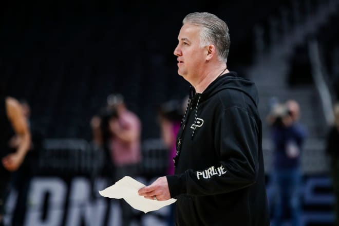 Purdue head coach Matt Painter watches open practice before the Midwest Regional Sweet 16 round at Little Caesars Arena in Detroit on Thursday, March 28, 2024. © Junfu Han / USA TODAY NETWORK