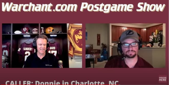 Tom Lang (right) hosted Warchant's live postgame call-in show with Gene Williams following football games last season.