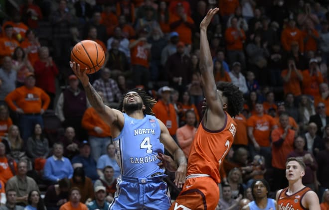 RJ Davis scored 18 points for North Carolina in Sunday's 80-72 loss to Virginia Tech.