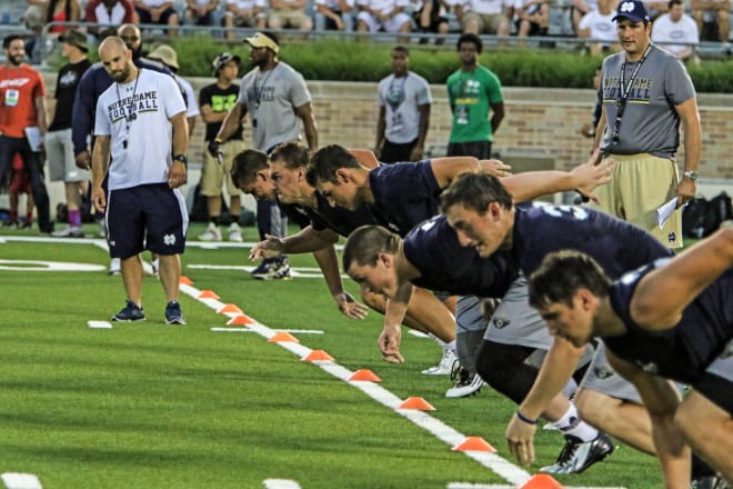 Recruiting coordinator Mike Elston (back row with whistle) led the Irish Invasion camp last year.