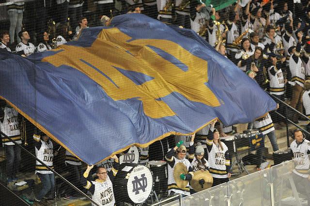 The Notre Dame band and fans celebrated a school record 16th-straight hockey victory Friday night. 