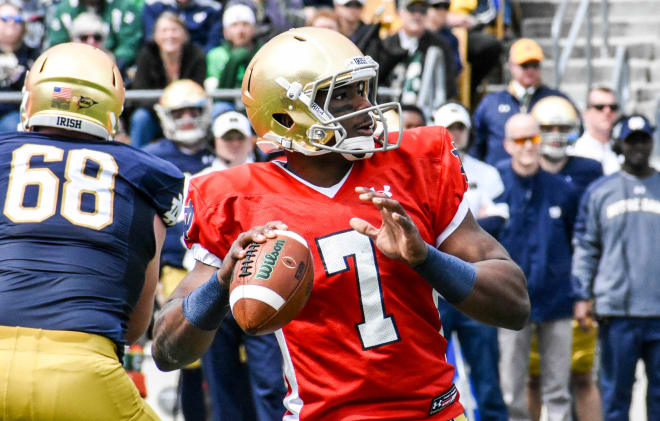 Brandon Wimbush completed 22 of 32 passes Saturday for 303 yards to go along with two interceptions. 