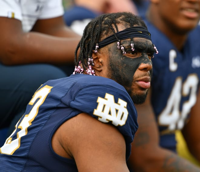 Khalid Kareem with his face covered in eye black against Bowling Green (Andris Visockis)