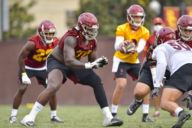 Redshirt junior Jalen McKenzie projects as the Trojans' starting right tackle after mostly manning the right guard spot last year.