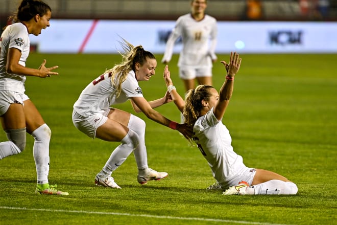 FSU's Jaelin Howell celebrates her winning goal last Friday night against Rutgers.