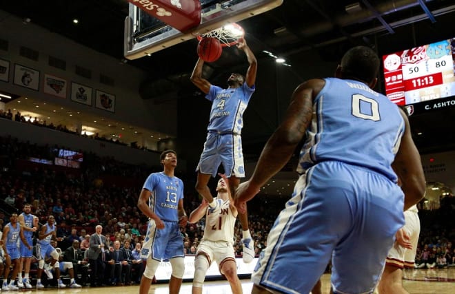 B-Rob brings energy to the floor for the Tar Heels.
