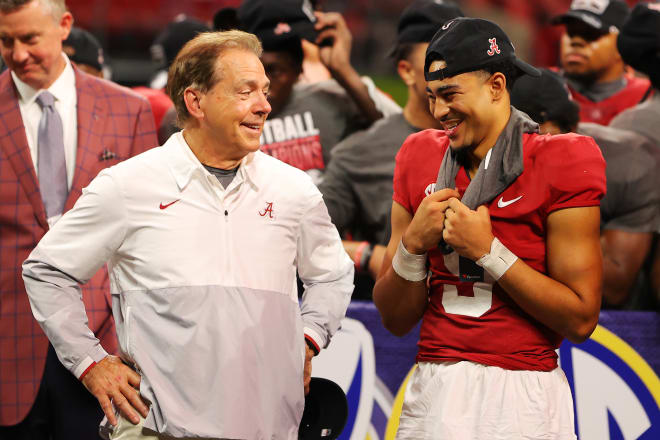 Alabama Crimson Tide head coach Nick Saban, left, and quarterback Bryce Young. Photo | Getty Images