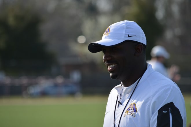 First year ECU head coach Scottie Montgomery's first day on the field was a success.