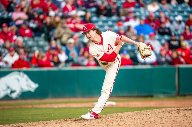 Jacob Burton made 16 appearances on the mound for Arkansas over the last three seasons.