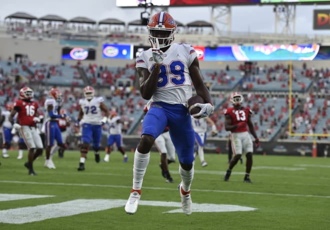 Florida Gators receiver Justin Shorter scores a touchdown against Georgia / UF Communications - Adler Garfield 