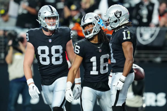 Former NC State wide receiver Jakobi Meyers of the Las Vegas Raiders caught a touchdown and rushed for one in a win over the Denver Broncos.