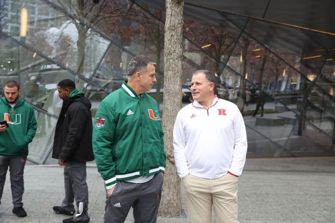 Head Coach Mario Cristobal (Miami) with Head Coach Greg Schiano (Rutgers)