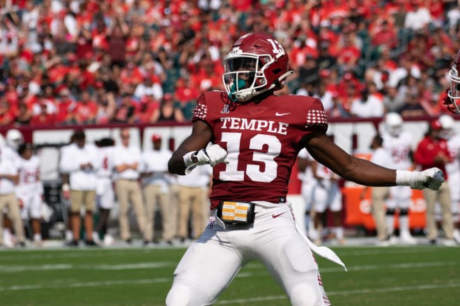 Layton Jordan celebrates his fourth-quarter sack last week. His 4.5 sacks are tied for fourth in the nation. 