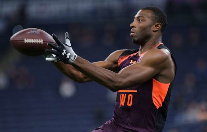 Former Notre Dame wide receiver at the 2019 NFL Combine. Boykin was a third round pick by the Baltimore Ravens (Associated Press)