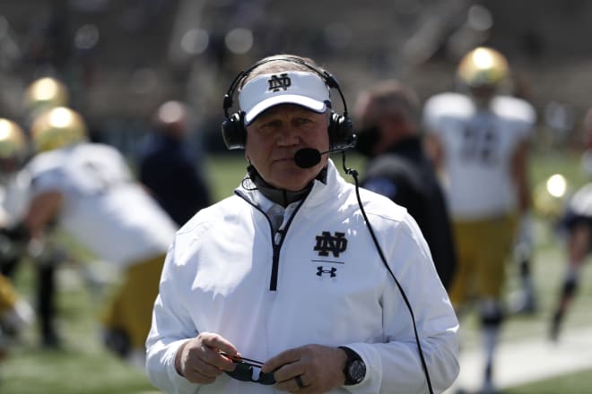 Brian Kelly and Notre Dame held the Blue-Gold Game Saturday, which ended in a 17-3 Blue win.