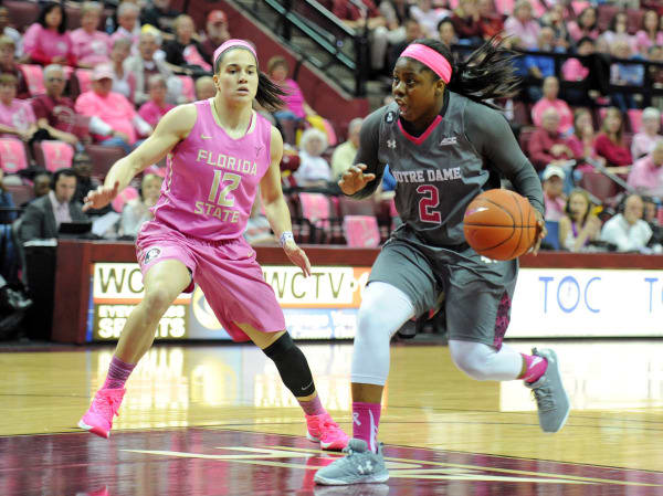 Freshman Arike Ogunbowale sparked Notre Dame's 73-66 victory at No. 12 FSU with three threes in the first half.
