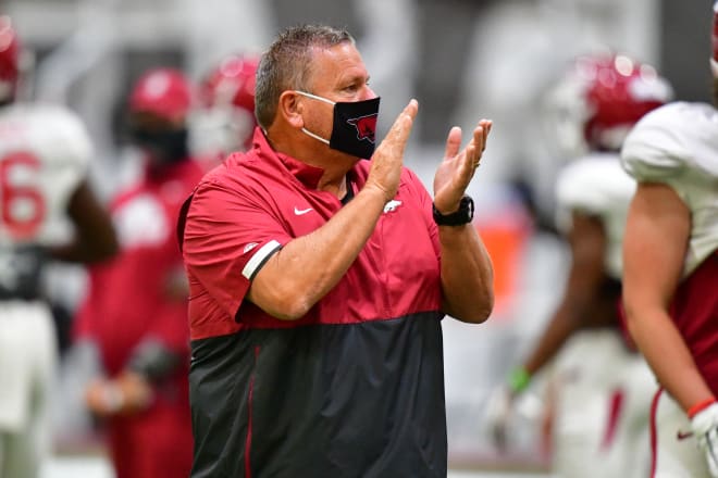 First-year Arkansas head coach Sam Pittman holds a 3-6 record heading into the final game of the 2020 season.