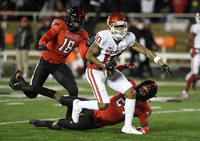 Oklahoma receiver Theo Wease. Photo | Annie Rice/Avalanche-Journal / USA TODAY NETWORK