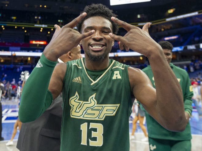 USF Bulls forward Justin Brown celebrates after the game against the Memphis Tigers at FedExForum. 