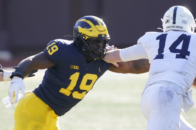 Michigan Wolverines football defensive end Kwity Paye notched three quarterback hurries against Penn State.