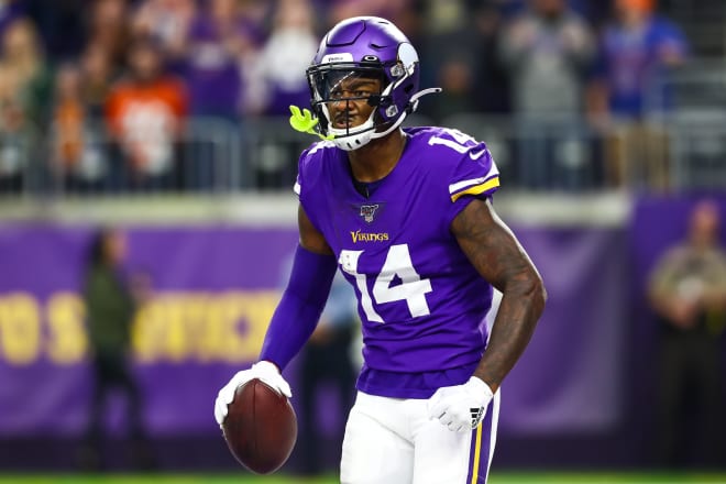 Stefon Diggs (No. 14) had five receptions for 121 yards and a touchdown in the Vikings' comeback win over Denver. 