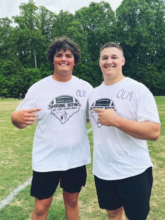 Sullivan Absher (left) and Sam Pendleton (right) participated in the 'Shrine Bowl of the Carolinas' combine last weekend. 